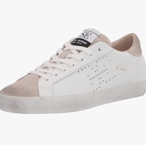 Sam Edelman Aubrie White/Beige Leather Lace Up Low Top Sneakers F477 Size 8.5